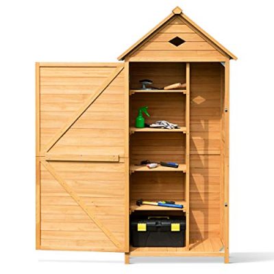 Costway Wooden Garden Shed With Slope Roof And Lockable Door, 5 Shelves 